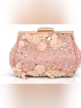 ✨ Jewel Badgley Mischka Bea Couture Clutch ✨Blush Pink / Rose Champagne Floral